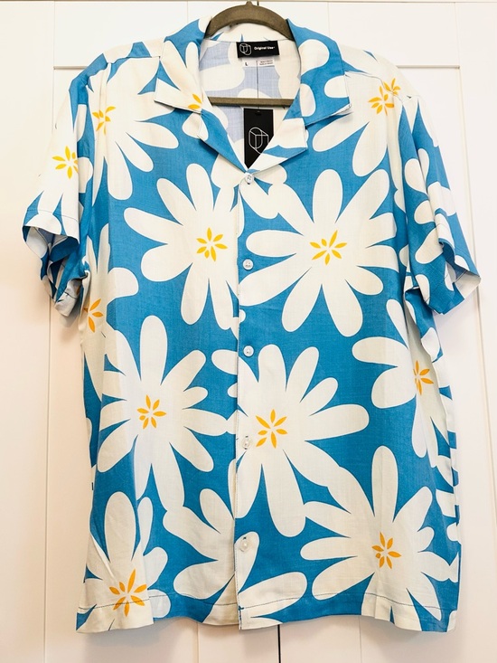 Original Use Other - Men’s Printed Button-Down Shirt Blue with White Daisies Sz LG NEW!